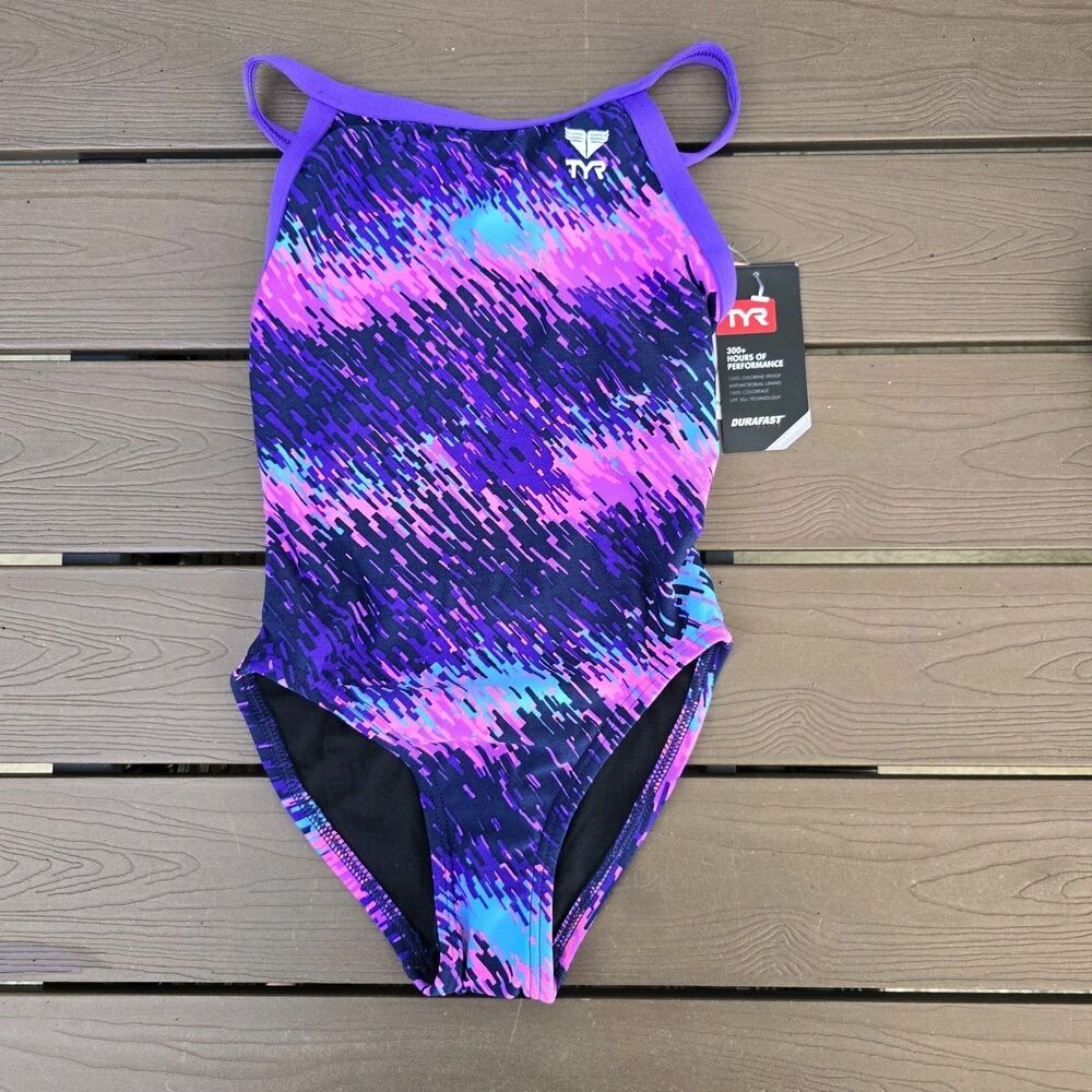 TYR Youth Girl Durafast Elite Multi Perseus Diamondfit One Piece Swim Sz 24 New